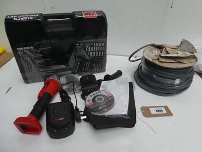 Lot 4605 - 216 piece socket set, Angle grinder, charger,...