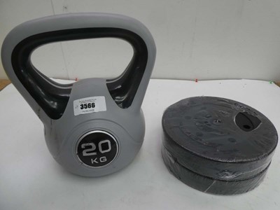 Lot 3566 - 20kg kettlebell and 2 5kg weight plates