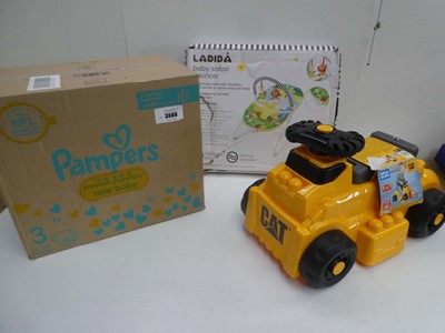 Lot 3568 - Pampers New born baby nappies, Mega Blocks CAT...