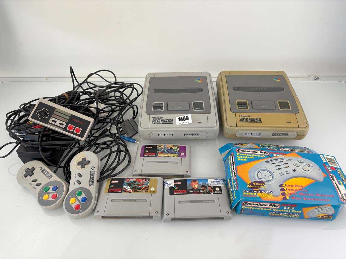 Lot 2x SNES consoles, games and Nintendo controllers