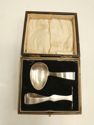 Lot 2067 - Cased Christening set with sterling silver...