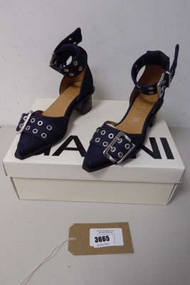 Lot 3665 - Boxed pair of ladies Ganni heels, blue denim,...