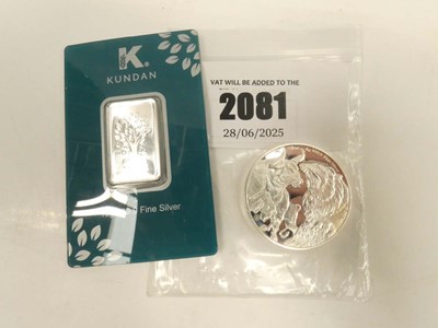 Lot 2081 - Kundan 10g 999 Fine Silver bar and 2021 5...
