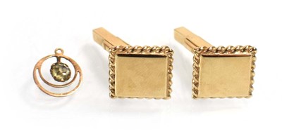 Lot 523 - A pair of 9ct yellow gold cufflinks of square...