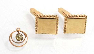 Lot 523 - A pair of 9ct yellow gold cufflinks of square...