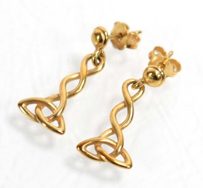 Lot 528 - A pair of 9ct yellow gold ear pendants of...