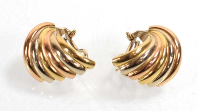 Lot 543 - A pair of Le-Gi 18ct tri-colour gold earrings...