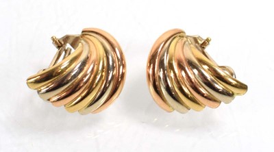 Lot 543 - A pair of Le-Gi 18ct tri-colour gold earrings...