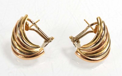 Lot 543 - A pair of Le-Gi 18ct tri-colour gold earrings...