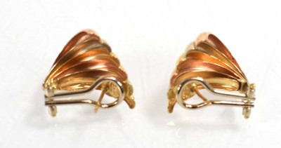 Lot 543 - A pair of Le-Gi 18ct tri-colour gold earrings...