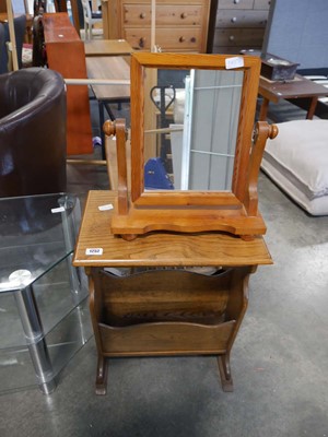 Lot 1252 - Dark oak magazine rack and free standing pine...