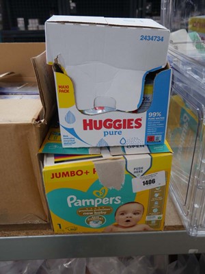 Lot 1406 - Jumbo box pack of Pampers and part box of...