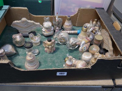 Lot 1417 - Tray of sand filled glass ornaments in...