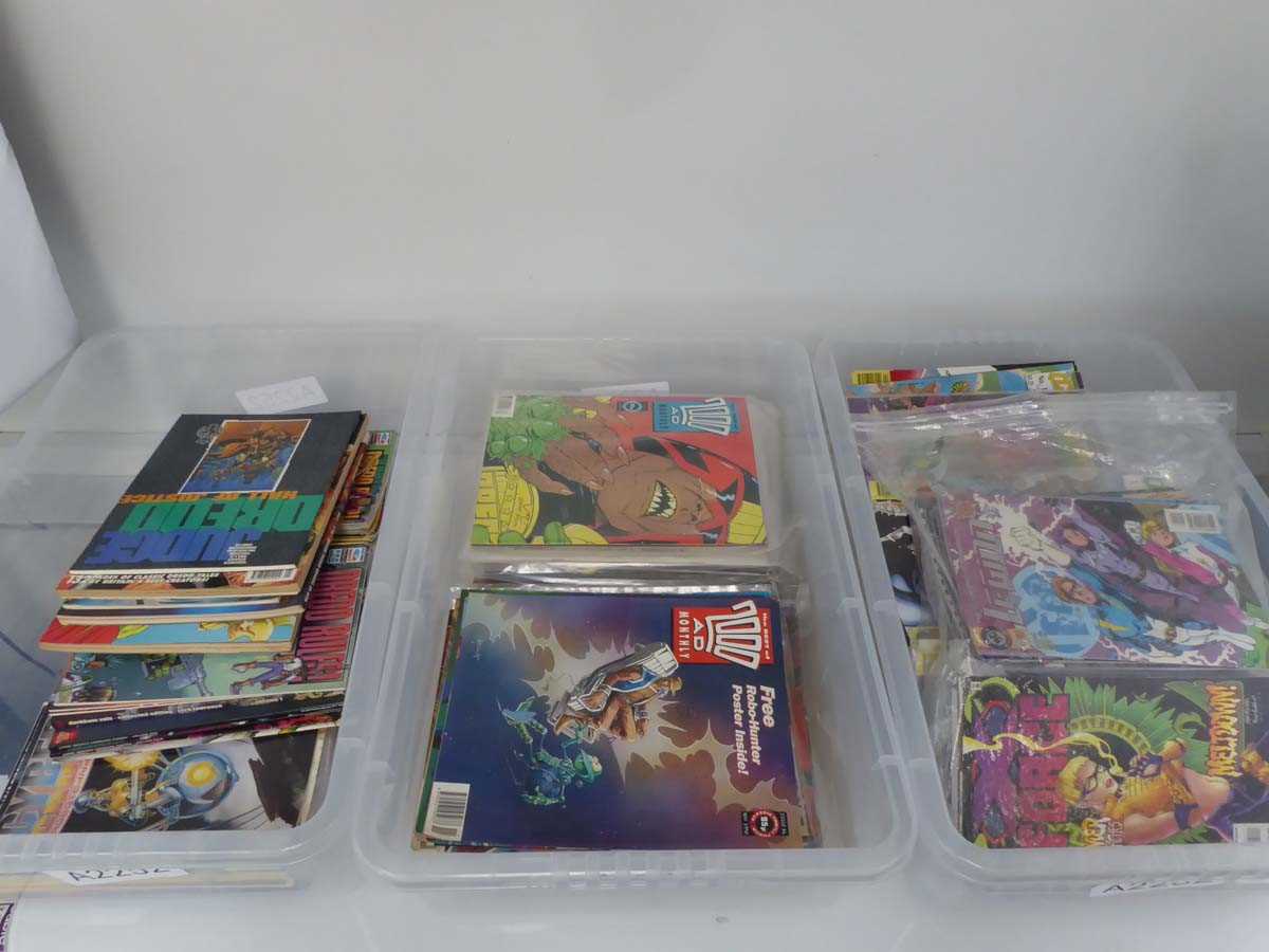 Lot 3 boxes containing comics to include Judge...
