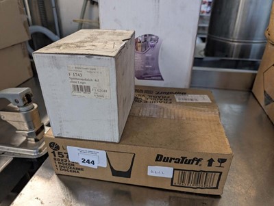 Lot 244 - Box of glass shots, Covid guard dispenser and...