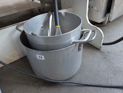 Lot 13 - 2 aluminium sauce pans with handles and 3...