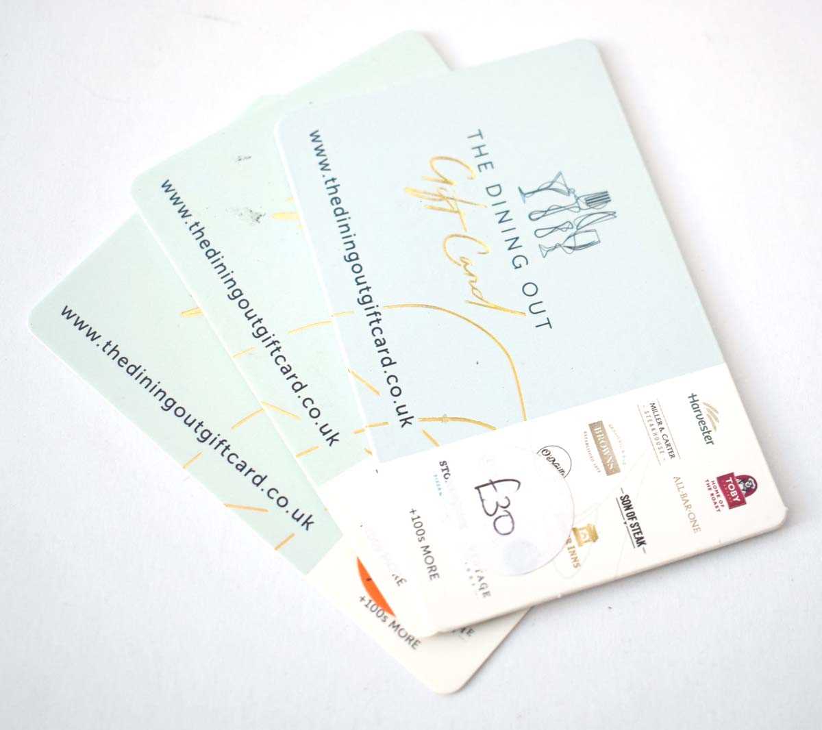 Lot 209 - The Dining Out Gift Card (x3) - Total face...