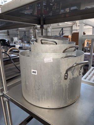 Lot 262 - 6 graduated aluminium cooking pots with handles