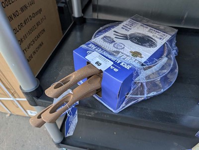 Lot 60 - Basoo 3 piece aluminium pan set with brown...