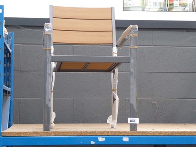Lot 4052 - Metal framed garden chair with timber backing