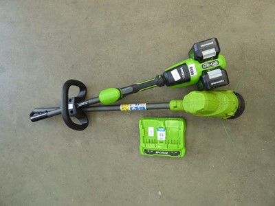 Lot 4059 - Greenworks cordless strimmer with two...