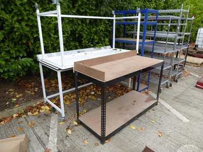 Lot 4136 - 3 assorted workshop tables; 1 with built-in...
