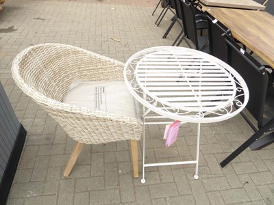 Lot 4161 - Folding round metal garden table plus a rattan...
