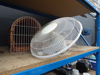 Lot 4090 - 240 volt pedestal fan and a wicker cat...
