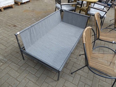 Lot 4168 - Metal-framed mesh-backed garden sofa