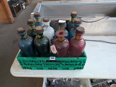 Lot 505 - Tray of assorted colourful spirit bottles