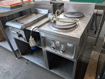 Lot 474 - Olis 2 ring stove, Falcon solid topped griddle,...