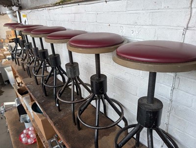 Lot 554 - 14 bar stools, industrial style with threaded...