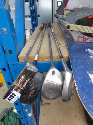 Lot 4192 - 4 assorted golf clubs inc. 2 putters, an iron...
