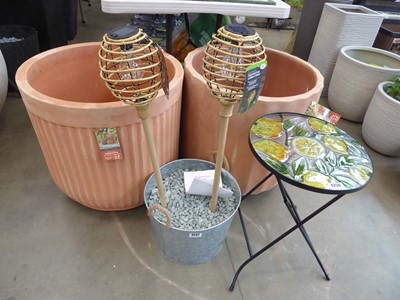 Lot 4257 - Galvanised bucket with 2 Smart Solar faux...