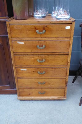 Lot 5020 - Campaign style pine chest of 6 drawers