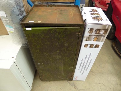 Lot 4335 - Green metal single door cabinet with interior...