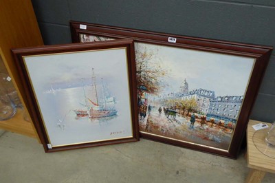 Lot 5029 - 2 oils on canvas, moored fishing boats and...