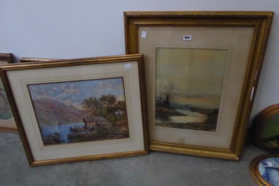 Lot 5041 - 2 rural watercolours, boats mountains and lakes