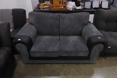 Lot 5051 - Grey cord and leather effect 2 seater sofa