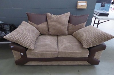 Lot 5055 - Brown cord and leather 2 seater sofa