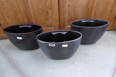 Lot 5063 - 3 grey and maroon glazed plant pots