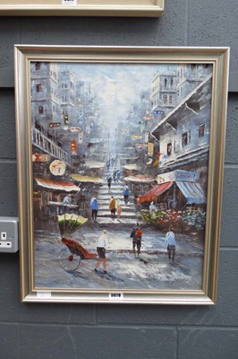 Lot 5078 - Pallet knife oil on card by Tang Ping, Chinese...