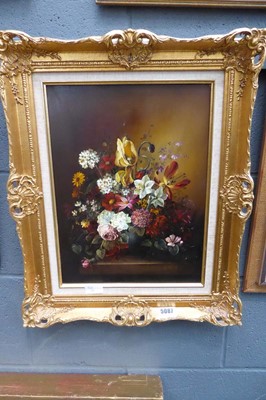 Lot 5087 - Oil on board, still life with flowers