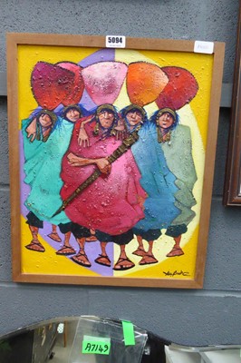 Lot 5094 - Oil on board, Peasant figures