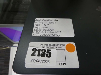 Lot 2135 - Apple MacBook Air, model A31132024, Apple M3...