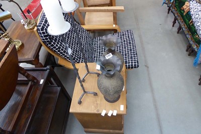 Lot 5162 - A pair wrought iron candlesticks with a pair...
