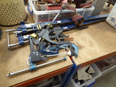 Lot 4501 - 3 Rolsen blue sash cramps, a qty of G-clamps...