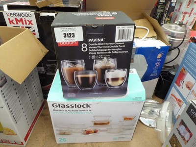 Lot 3123 - Box of Bodum double wall glasses, and box of...