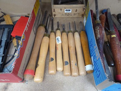 Lot 4535 - 8 assorted wood turning/hollowing chisels,...