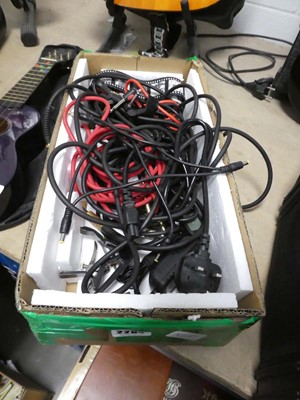 Lot 2284 - Box containing various guitar cables, strap etc